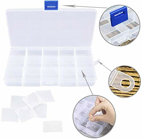 TOKERD Plastikowe pudełko do organizowania biżuterii, przezroczyste pudełko do przechowywania koralików z 15 siatkami, regulowane pudełko rzemieślnicze, organizer, plastikowe etui do przechowywania koralików, kolczyków, śrub i małych przedmiotów rzemieślniczych - obrazek 6
