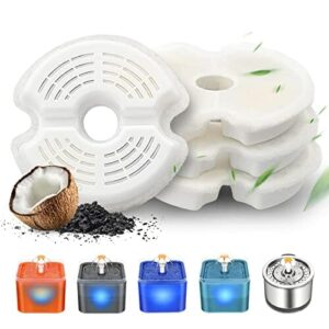 Filtr do fontanny dla kotów, 4 sztuki do fontanny ze stali nierdzewnej o pojemności 2,5 l i kolorowe kocie kwiaty o pojemności 2 l, z oświetleniem LED, filtr wymienny, fontanna do picia dla kotów i psów z żywicą i węglem aktywnym