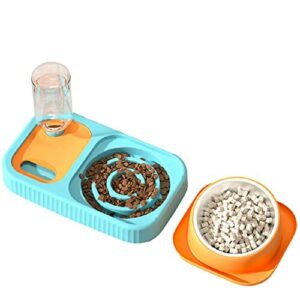 Sedefen Miska do karmienia o 15°, możliwość pochylenia o 15°, antypoślizgowa, niebieska, pomarańczowa, zdejmowana, dla małych psów i kotów, 3 w 1, z automatyczną butelką na wodę