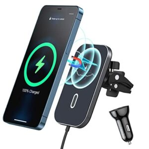 BHHB Bezprzewodowy uchwyt na telefon komórkowy, ładowarka samochodowa, kompatybilny z uchwytem samochodowym MagSafe, ładowarka bezprzewodowa obracana o 360 stopni, do wylotu powietrza, kompatybilny z iPhone 13/12 Pro Max, T200