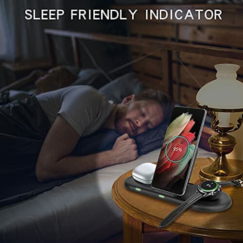 Aukvite Bezprzewodowa ładowarka do Samsung, 3 w 1, indukcyjna stacja ładująca, szybka ładowarka do Samsung Galaxy Watch, Active i Galaxy Buds Series, Qi stacja ładująca z Samsung Galaxy S22 S21 S20 S10 - obrazek 5