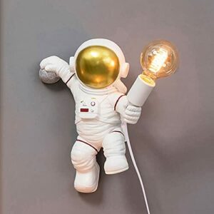 Nowoczesna lampa ścienna z wtyczką i kablem, lampa ścienna do pokoju dziecięcego dla chłopców i dziewczynek, astronauta, lampka nocna E27, oświetlenie ścienne, biała