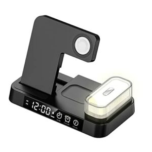 Składana bezprzewodowa stacja ładująca 30 W Zegar RGB do telefonu Szybkie ładowanie słuchawek do zegarka (Color : Nero, Size : 1)