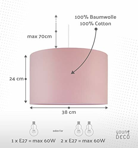 youngDECO Lampa do pokoju dziecięcego i niemowlęcego, delikatny brudny róż, 2 x E27, Ø 38 cm, klosz lampy do pokoju dziecięcego, kompletna lampa sufitowa do pokoju dziecięcego, wyprodukowana w UE - obrazek 8
