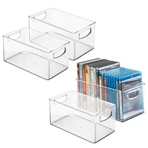 mDesign Zestaw 4 pudełek – Przechowywanie płyt CD – Długie otwarte plastikowe opakowania na płyty CD – Pudełka na płyty CD, Blu-Ray, konsole do gier i nie tylko – 4-pack – Przezroczysty