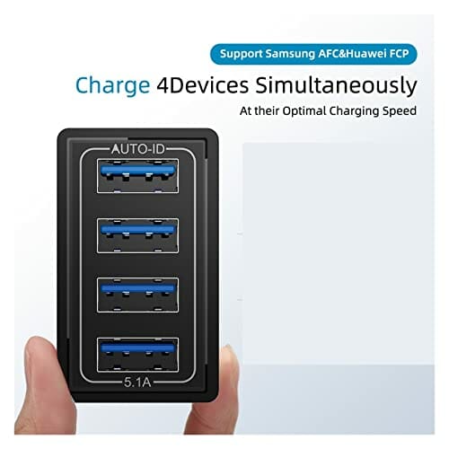 Stacja ładująca USB Uniwersalna 4-portowa ładowarka USB Travel 5V/5.1A Adapter do telefonu Inteligentna głowica ładująca Smart Phone Szybka ładowarka USB do biura, szkoły i domu (Color : Nero, Size - obrazek 5