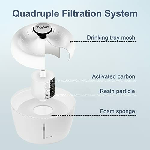EUGAD fontanna dla kotów, psów, fontanna wodna 2,5 l, z diodą LED, ostrzeżenie o braku wody, czterokrotne filtrowanie, ultralekka, 2 tryby rozpylania wody, wykonana z polipropylenu, biała - obrazek 6