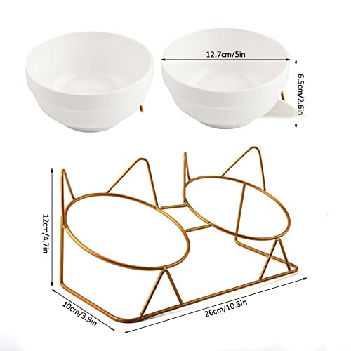 JOELELI Miski dla kotów, podwójne, ceramiczne miski dla zwierząt z nachyleniem 15°, podwyższone miski dla kotów, podstawa na karmę i wodę, stacja karmienia dla kotów, idealne dla szczeniaków, kotów i małych psów (podwójna miska) - obrazek 6