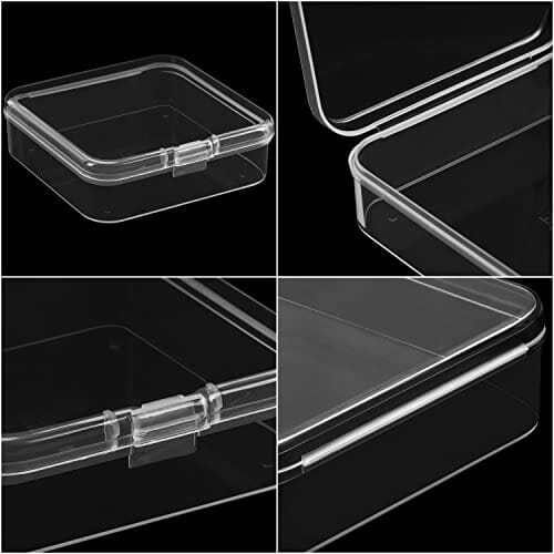 Belle Vous 12 sztuk przezroczystych plastikowych pojemników do przechowywania z pokrywkami na zawiasach - szer. 6,3 x dł. 6,3 x wys. 1,6 cm / 2,48 x 2,48 x 0,63 cala - mini pudełka na tabletki, koraliki, biżuterię i przedmioty rzemieślnicze - obrazek 4