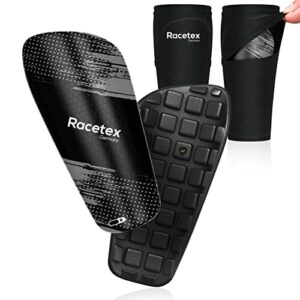 Racetex Ochraniacze na piszczele dla dzieci [antypoślizgowe wnętrze] – ochraniacze piszczeli dla mężczyzn i kobiet – ochraniacze piszczeli z podwójną kieszenią dla optymalnego meczu piłki nożnej