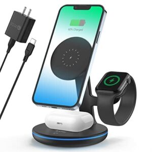 Bezprzewodowa ładowarka, 2022, nowa stacja ładująca, 3 w 1, bezprzewodowa ładowarka, stojak, z adapterem QC 3.0, kompatybilna z telefonem serii 13/12 i up、iWatch Series 1-6/SE, AirPods 2/Pro