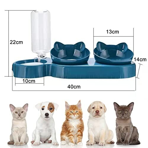 Miska dla kota z dozownikiem wody, zestaw 3 misek na karmę dla kotów i psów, nachylona o 15°, podwójna miska, na mokro i sucho, automatyczna ochrona odcinka szyjnego kręgosłupa - obrazek 7