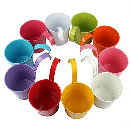 AIQII 10 doniczek do zawieszenia, 13 cm, doniczka balkonowa, doniczka wisząca, na balkon, do ogrodu, na ścianę, metalowa, uchwyt na kwiaty (13 x 13,5 x 9,5 cm) - obrazek 2