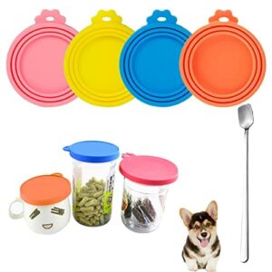 Houdao 4 sztuki pokrywek 3 w 1, 400 g, pokrywki do karmy dla kotów, puszki silikonowe, nie zawierają BPA, uniwersalna pokrywka, puszka z 1 łyżeczką dla psów, kotów