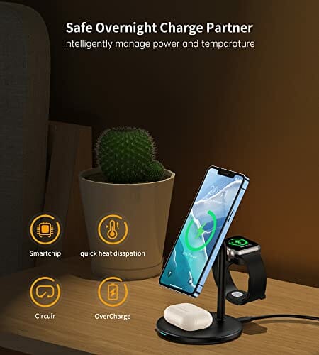 Bezprzewodowa ładowarka, indukcyjna stacja ładująca 3 w 1, kompatybilna z Mag Safe, ładowarka do Apple Watch 7/SE/6/5/4/3/2, AirPods Pro/3/2, do iPhone 14/13/12 Pro Max/14 Plus/Pro, 18 W bezprzewodowa podstawka ładująca - obrazek 4