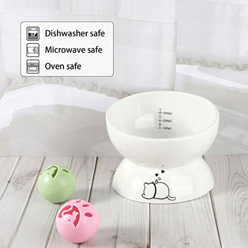 Burncalue Miska dla kota, miska na karmę, pokarm dla kotów, 30 ml, ceramiczna miska ze stojakiem, akcesoria dla kotów, ochrona przed przepływem zwrotnym, dla kotów i szczeniaków - obrazek 2