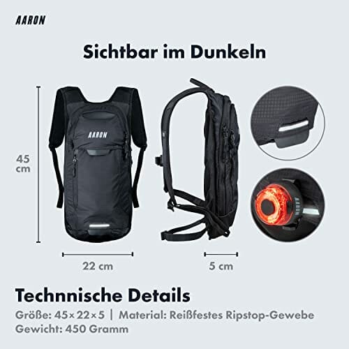 AARON Plecak rowerowy i plecak narciarski, wodoszczelny, z ochroną przeciwdeszczową, ergonomiczna wyściółka na plecach dla kobiet i mężczyzn, plecak rowerowy MTB, czarny - obrazek 6