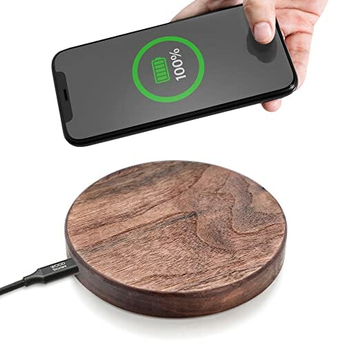 Wood Stories | Ładowarka indukcyjna Basic Wood Orzech amerykański 15 W | Drewno wysokiej jakości | Kompatybilny ze standardem ładowania Qi | AirPods, iPhone, Samsung, Xiaomi | Kabel 100 cm