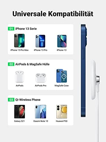UGREEN Bezprzewodowa Ładowarka Magnetyczna 15W, Bezprzewodowa Ładowarka Qi, Indukcyjna Stacja Ładująca, Ładowarka Magnetyczna Kompatybilna z iPhone 13, 13 Pro, 13 Pro Max, 13 Mini, 12 Pro, 11, XS, S21 itp. - obrazek 6
