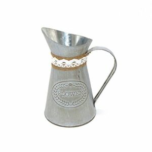 CVHOMEDECO. Wiejski prymitywny mini dzbanek pojemnik na mleko z wiązaniem i lnem, elegancka rustykalna doniczka na kwiaty do ogrodu i dekoracji domu. 5-1/4 x 9,5 x 15,1 cm