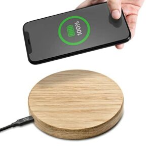Wood Stories ładowarka indukcyjna Basic Oak 15 W, wysokiej jakości drewno, kompatybilna ze standardem ładowania Qi, AirPods, iPhone, Samsung, Xiaomi, Huawei, Nokia, LG, Motorola, kabel 100 cm