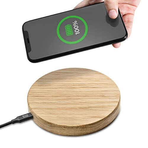 Wood Stories ładowarka indukcyjna Basic Oak 15 W, wysokiej jakości drewno, kompatybilna ze standardem ładowania Qi, AirPods, iPhone, Samsung, Xiaomi, Huawei, Nokia, LG, Motorola, kabel 100 cm