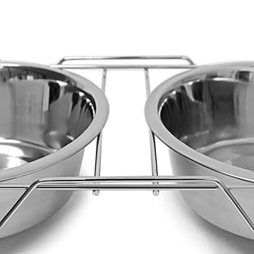 Relaxdays Podwójna miska ze stali nierdzewnej, z podstawką na miskę, miska dla psów i kotów, zestaw 0,47 l na karmę, srebrna - obrazek 2