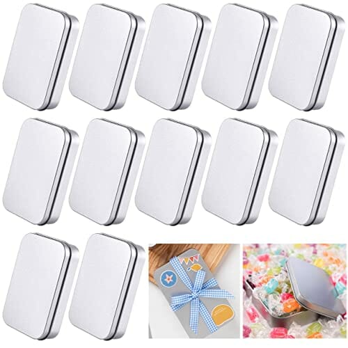 GOLRISEN Pudełkowe puszki, metalowe prostokątne małe pojemniki do przechowywania, 12 szt. mini przenośne pudełko, organizer domowy z pokrywkami do przechowywania małych przedmiotów (9,5 x 6,3 x 2 cm)