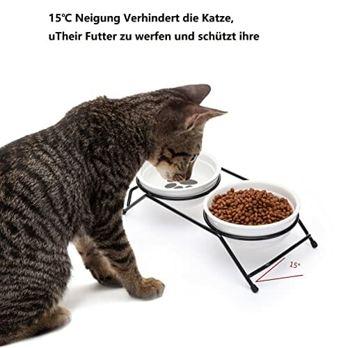JOELELI Podwyższone miski dla kotów, podwójna miska dla kotów, ulepszone ceramiczne podwyższone poidło dla kotów, szczeniaków i małych psów, nadają się do mycia w zmywarce - obrazek 7
