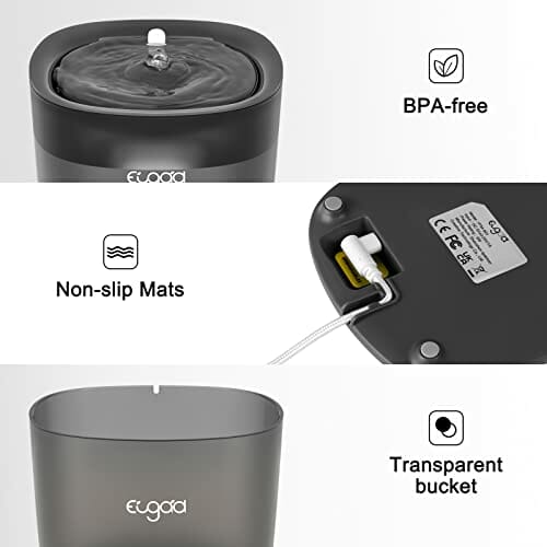 EUGAD Fontanna dla kota 2L bezprzewodowa pompa, fontanna do picia dla kotów, psów, fontanna z ostrzeżeniem LED o niskim poziomie wody, fontanna do picia dla kotów z filtrami 4, tryby odprowadzania wody 2, tworzywo ABS bez BPA - obrazek 5