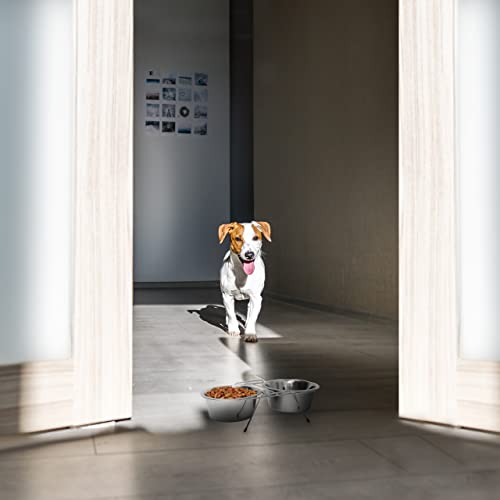 Relaxdays Podwójna miska ze stali nierdzewnej, z podstawką na miskę, miska dla psów i kotów, zestaw 0,47 l na karmę, srebrna - obrazek 4