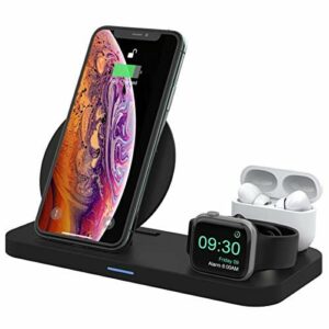 Wonsidary Szybka ładowarka bezprzewodowa, QI bezprzewodowa ładowarka, 3 w 1, do Apple Watch 5/4/3/2, Airpods Pro/2/1, iPhone 11/11 Pro/11 Pro Max/XR/XS/Xs Max/X/8 Plus/8, przenośna