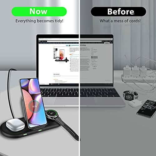 Aukvite Bezprzewodowa ładowarka do Samsung, 3 w 1, indukcyjna stacja ładująca, szybka ładowarka do Samsung Galaxy Watch, Active i Galaxy Buds Series, Qi stacja ładująca z Samsung Galaxy S22 S21 S20 S10 - obrazek 6