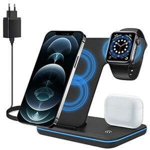 ZHIKE Bezprzewodowa ładowarka, 3 w 1 Qi stacja szybkiego ładowania z adapterem QC3.0 do Apple iWatch serii 7/6/5/4/3/2/1, AirPods pro/2, kompatybilna z iPhone serii 13/12/11/XS MAX/XR/XS/X/8/8 Plus/Samsung