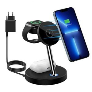 SCCVEE Magnetyczna bezprzewodowa stacja ładująca 3 w 1, szybka bezprzewodowa ładowarka, kompatybilna z iPhone 12/13/Pro/Max/Apple iWatch SE/7/6/5/4/3/2/AirPods 3/2/Pro, z adapterem QC3.0 18 W.