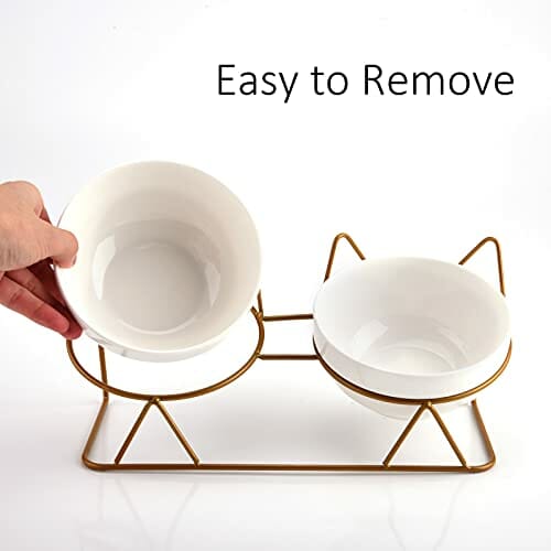 JOELELI Miski dla kotów, podwójne, ceramiczne miski dla zwierząt z nachyleniem 15°, podwyższone miski dla kotów, podstawa na karmę i wodę, stacja karmienia dla kotów, idealne dla szczeniaków, kotów i małych psów (podwójna miska) - obrazek 5