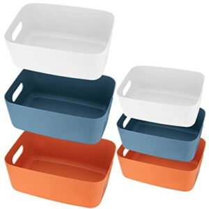6 sztuk koszy do przechowywania, pudełka z tworzywa sztucznego, możliwość układania w stos, organizer z uchwytami, do regałów kuchennych, łazienki, pokoju dziecięcego, szafy, 3 kolory, mały i średni rozmiar