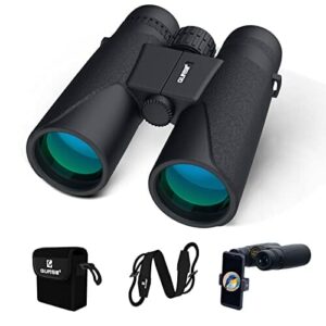 QUNSE Lornetka dla dorosłych 12 x 42 z adapterem do telefonu, kompaktowa lornetka, obserwacja, podróże, zwiedzanie, polowanie, dzika przyroda, sporty na świeżym powietrzu, gry i koncerty