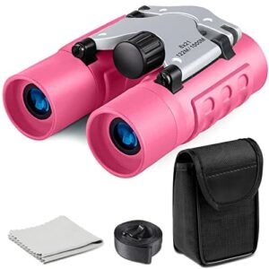 Lornetka dla dzieci, lornetka z dużym powiększeniem – kompaktowa teleskop, wodoszczelna, lekka mini lornetka dla dzieci, prezent dla małych poszukiwaczy przygód (różowa)