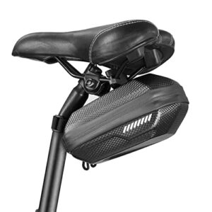 PELLOR Torba na siodełko rowerowe, 1,5 l, wodoszczelna torba rowerowa, torba na ramę roweru, torba pod siodełko, twarda torba z paskami odblaskowymi, do rowerów górskich, MTB, kolor czarny