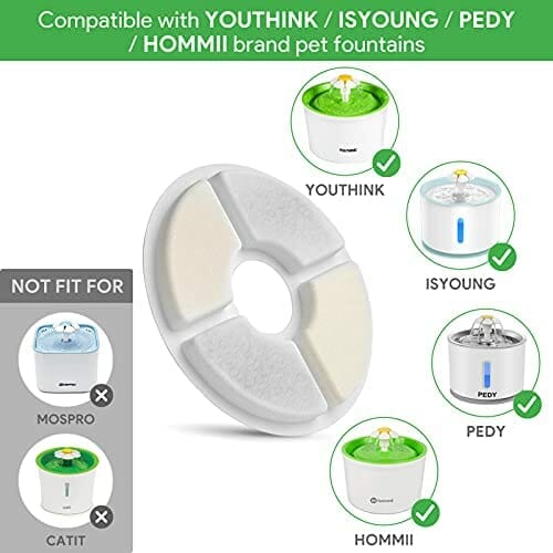 YOUTHINK Filtry fontanny do wody kota, 8 opakowań, zapasowe filtry fontanny dla zwierząt, z żywicą i aktywnym węglem, do automatycznego dozownika wody kwiatowej fontanny do picia - obrazek 6