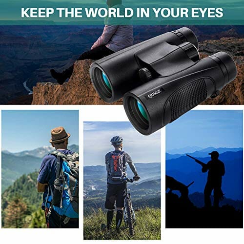 QUNSE Lornetka dla dorosłych i dzieci, lekka, wodoodporna, kompaktowa lornetka z słabym światłem, noktowizorem BAK4 Prism FMC obiektyw HD, przejrzysty widok do obserwacji ptaków, polowania, podróży (10 x 42) - obrazek 9