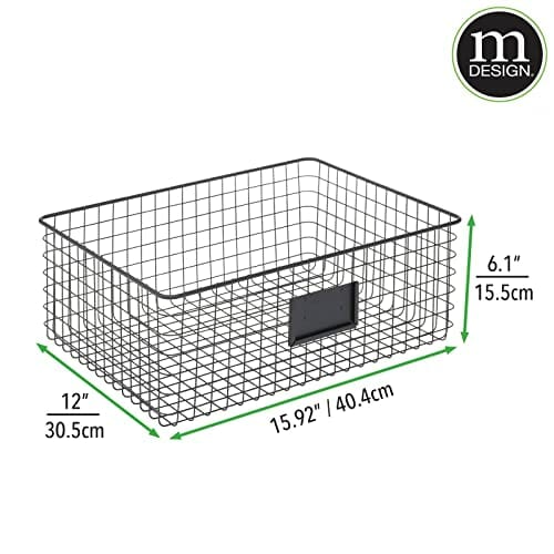 mDesign Uniwersalny kosz z metalu – kosz do przechowywania z polem do opisywania do kuchni, spiżarni itp. – kompaktowy i uniwersalny kosz druciany – czarny matowy - obrazek 3