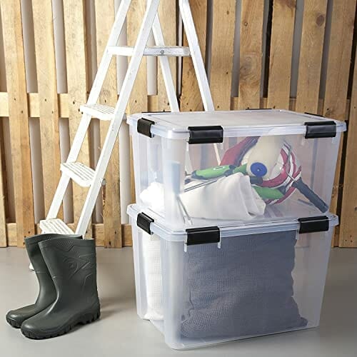 Iris Ohyama, Zestaw 2, Szczelne pudełko do przechowywania, 70 L, z klipsami, możliwość układania w stosy, garaż, piwnica, strych - Air Tight Box AT-LD - Przezroczysty - obrazek 4