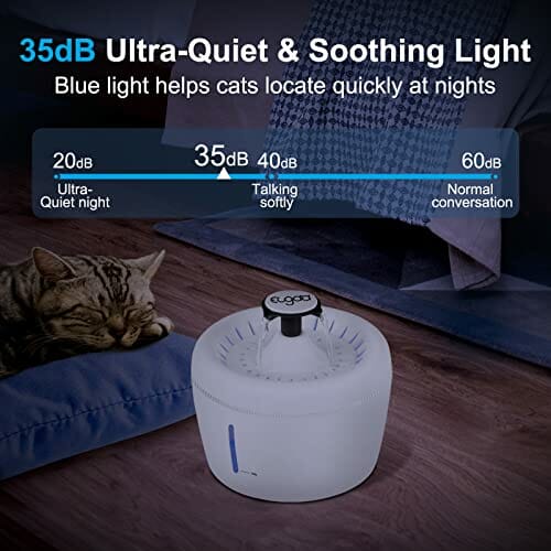 EUGAD fontanna dla kotów, psów, fontanna wodna 2,5 l, z diodą LED, ostrzeżenie o braku wody, czterokrotne filtrowanie, ultralekka, 2 tryby rozpylania wody, wykonana z polipropylenu, biała - obrazek 4