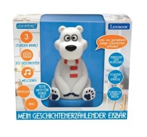 Lexibook -STN01ANXFR lampka nocna w kształcie misia, dla chłopców i dziewcząt, 30 historii w języku francuskim, zielonym, niebieskim, białym, STN01ANXFR