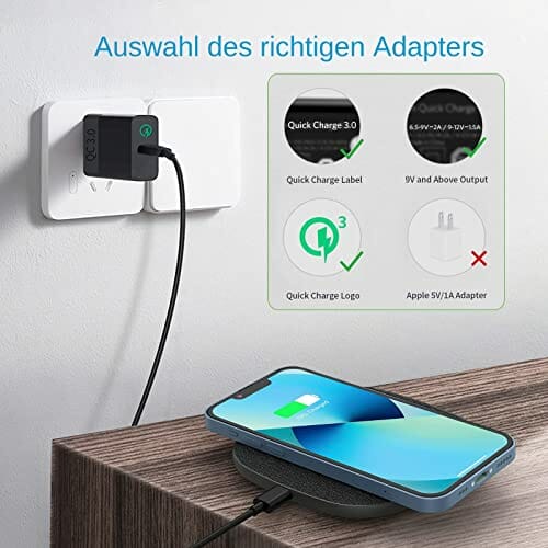 LUXSURE Bezprzewodowa ładowarka szybka Qi ładowarka współpracuje z Samsung Galaxy I Phone X/Xs Max/Xs/XR/8/8 Plus, Samsung S9 Plus, S8 Plus, S7 Edge Plus, S6 Edge, Note 9/8, HUAWEI MateRS inny telefon Qi (czarny-DE) - obrazek 5