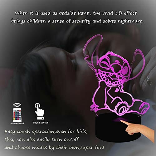 Cartoon Cute Stitch figurka niemowlęcia 3D lampa iluzja lampka nocna LED kolorowa lampka nocna dla dzieci do sypialni dekoracja światło USB lampka stołowa haft psa prezent bożonarodzeniowy dla niemowląt dzieci - obrazek 6