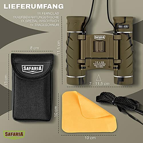 SAFARIA Lornetka dla dorosłych i dzieci – 12 x 26 kompaktowa lornetka, do obserwacji ptaków, obserwacji zwierząt, wędrówek, polowania – mała lornetka - obrazek 5
