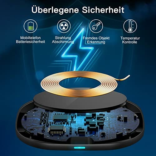 LUXSURE Bezprzewodowa ładowarka szybka Qi ładowarka współpracuje z Samsung Galaxy I Phone X/Xs Max/Xs/XR/8/8 Plus, Samsung S9 Plus, S8 Plus, S7 Edge Plus, S6 Edge, Note 9/8, HUAWEI MateRS inny telefon Qi (czarny-DE) - obrazek 4